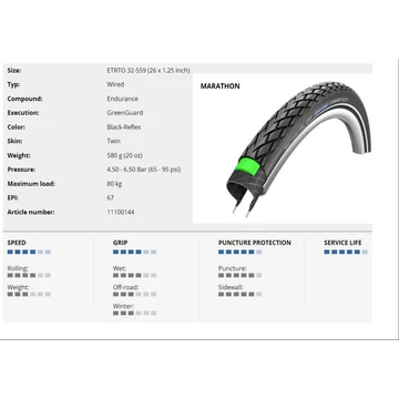 KÜLSŐ 26x1,25(559-32) MARATHON PERF HS420 GREEN ADX REF 580g{25/7}