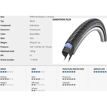 KÜLSŐ 26x1,50(559-40) MARATHON PLUS PERF HS440 SG ADX REF 870g{25/7}