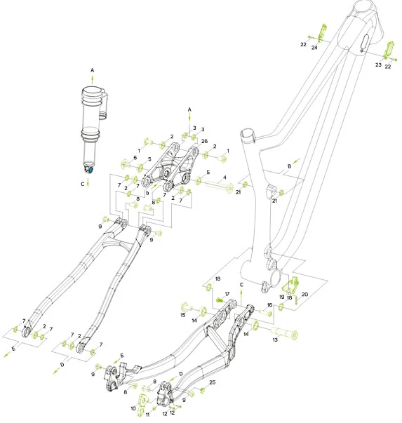 Váz Hardware Kit MERIDA 2017-2020 eONE-TWENTY / eONE-SIXTY csavarszett